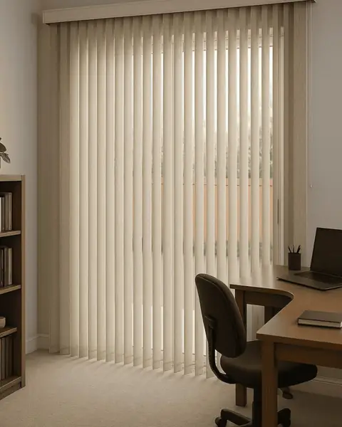 Persiana vertical beige en oficina en casa